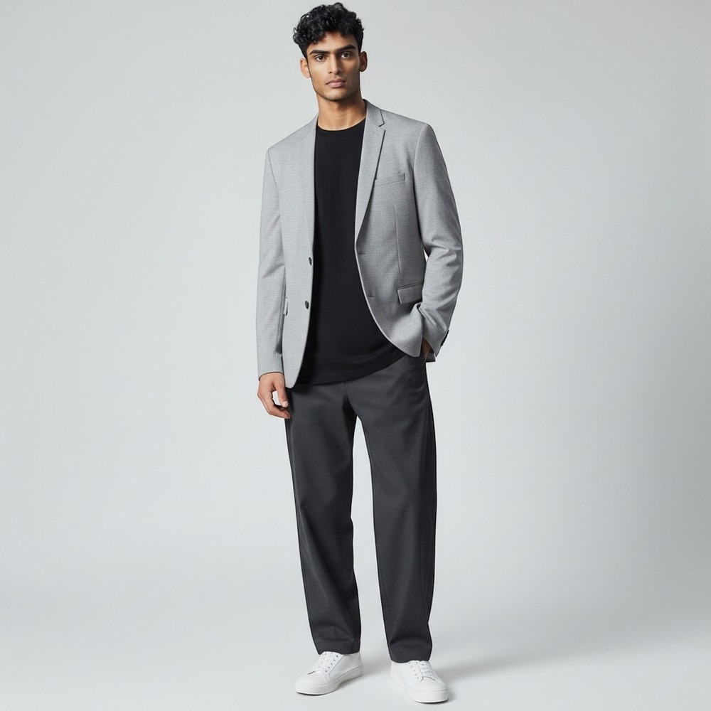 H&M Blazer Mens 46R Gray Wool Blend Stretch 2-Buttons Single Breasted Skinny Fit